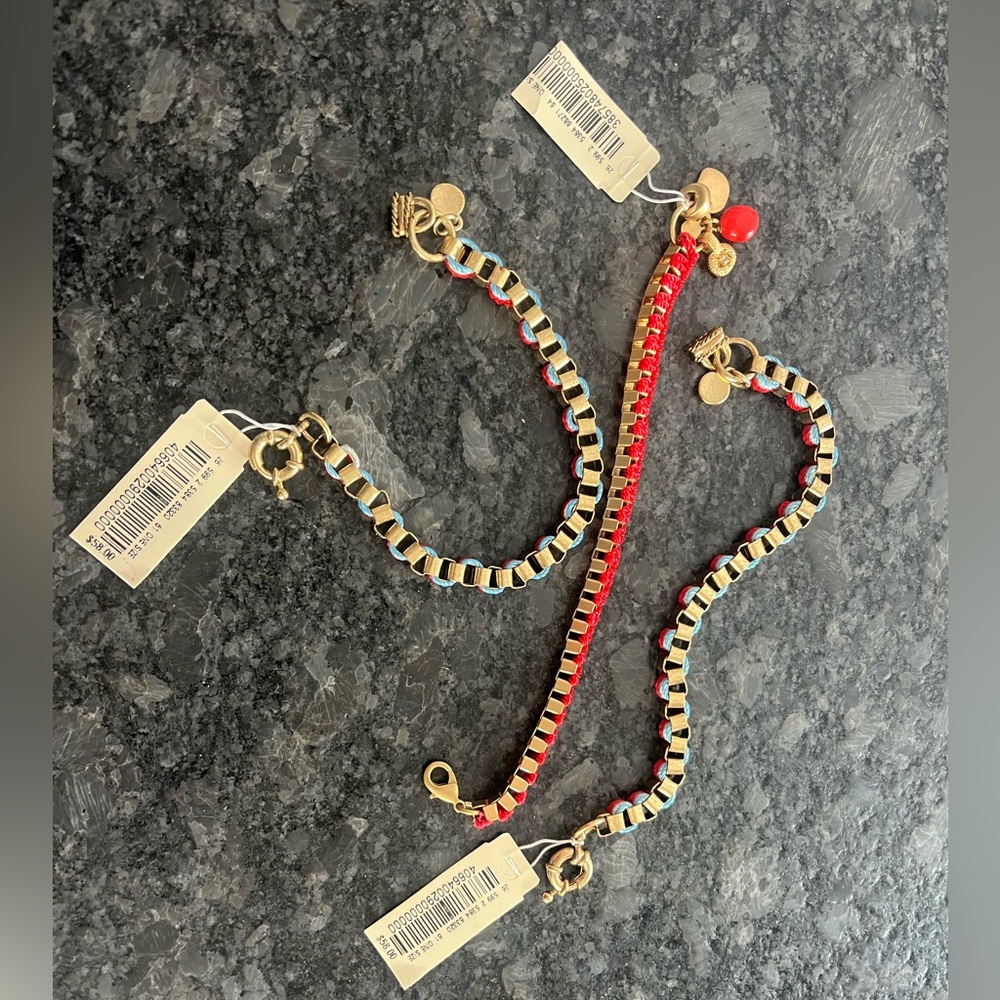 Three (3) Brooks Brothers Bracelets, Gold Tone w/ Red/Blue Accents & Charms-NWT